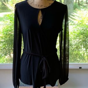 ***SOLD*** WHBM black long sleeve crossover top w belt Med